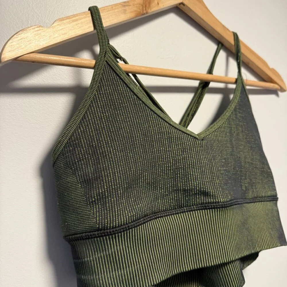 NWOT Alo Yoga Seamless Illusion Bralette Medium Anthracite/Highlighter